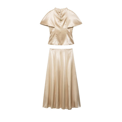 Women's Set with Stand Collar Cloak Top