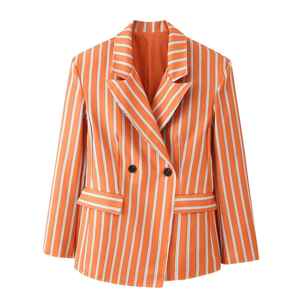 Striped fringed lapel long sleeved suit jacket
