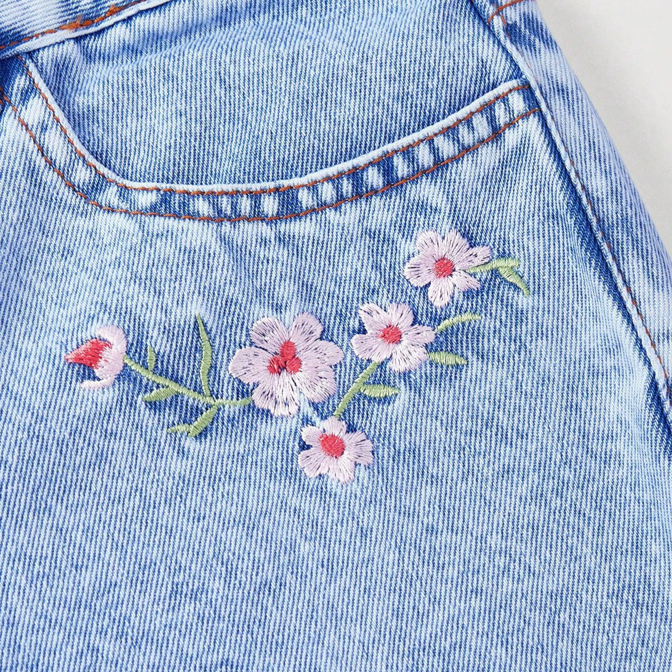 Embroidered denim shorts
