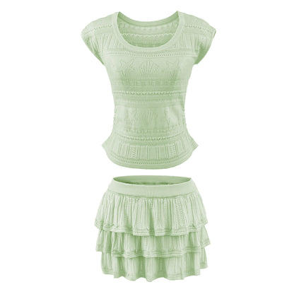 Slim fit short sleeved top and skirt set