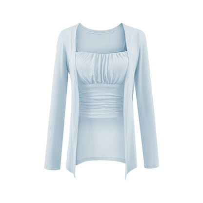 Chest cushion pleated camisole vest ➕ Long sleeved cardigan set
