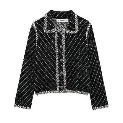 Splicing long sleeved knitted jacket+knitted skirt