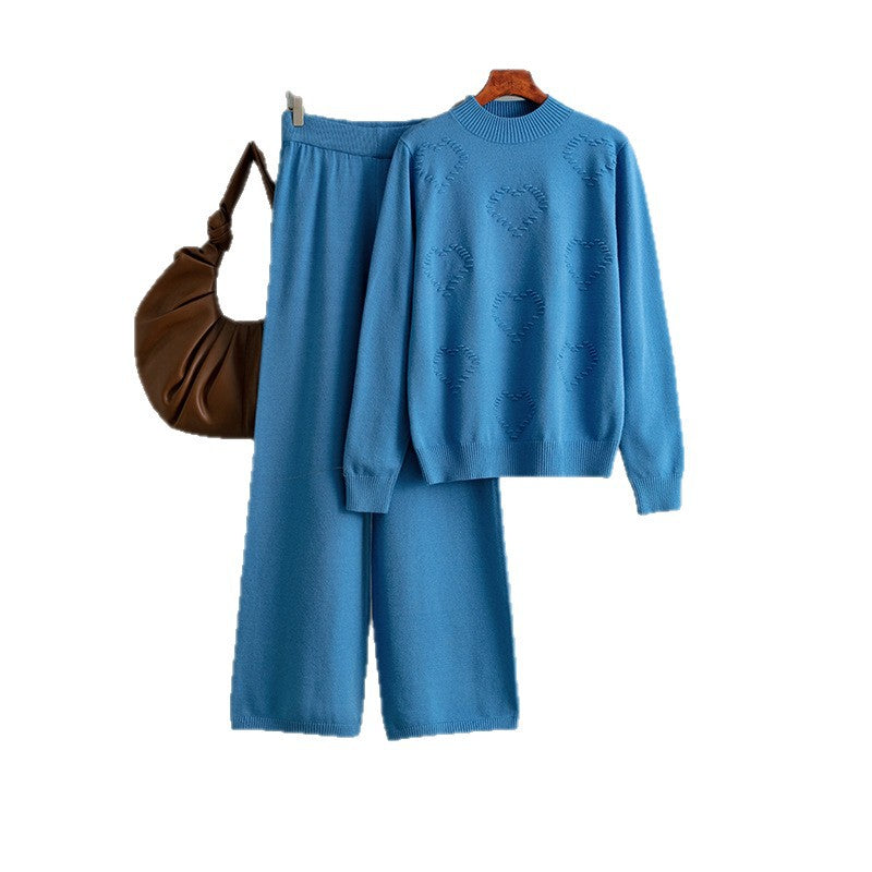 Half high neck sweater+long pants two-piece set