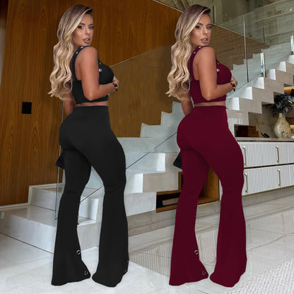 Women's Set - Elegant and Sexy Top with Wide-Leg Pants