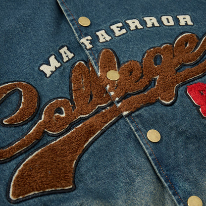 Embroidered denim jacket baseball jacket