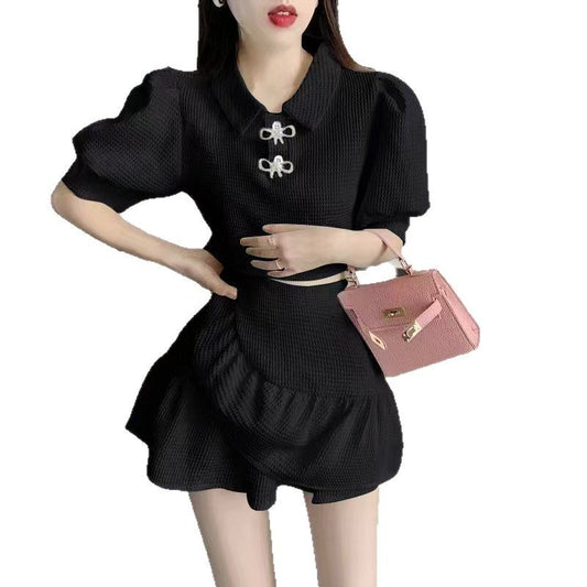 Style Two-Piece Set for Women Ruffled Top and Short Skirt