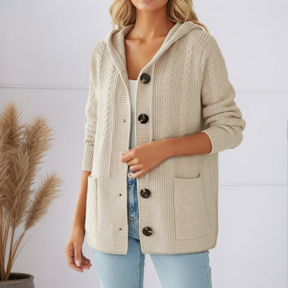 Solid color cardigan hooded pocket sweater jacket
