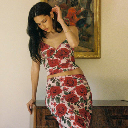 Print V-neck Mini Strapless Bodycon Long Dress Set for Women