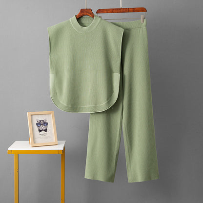 Loose sleeveless top wide leg pants two-piece set for women