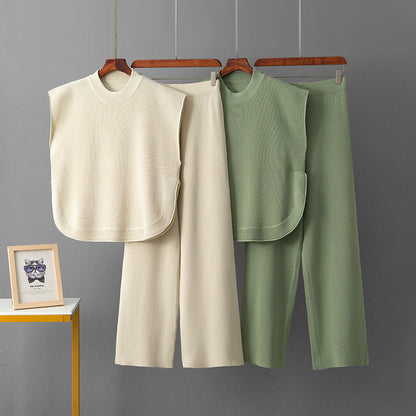 Loose sleeveless top wide leg pants two-piece set for women