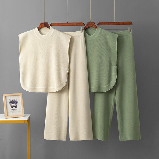 Loose sleeveless top wide leg pants two-piece set for women