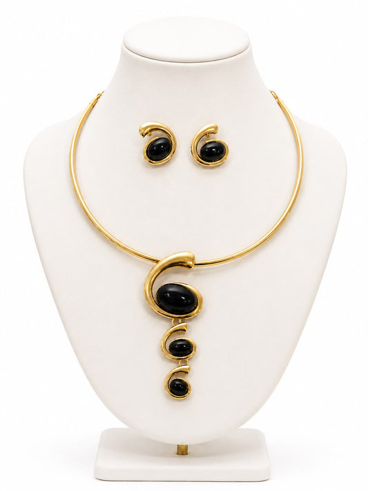Gold & Black Statement Necklace Set