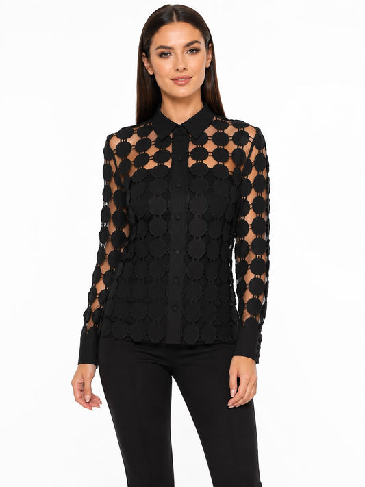 Fitolini Black Statement Mesh Top