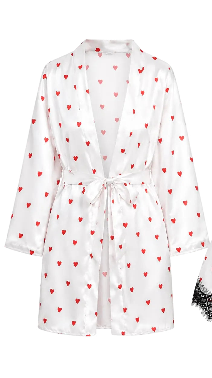 Lingerie set with heart patterns on a white background