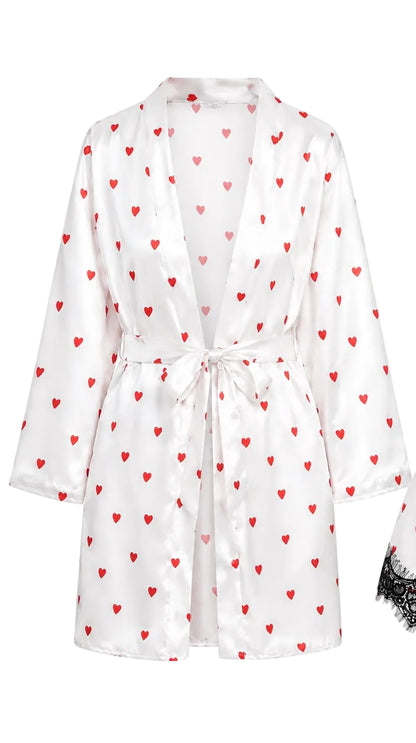 Lingerie set with heart patterns on a white background