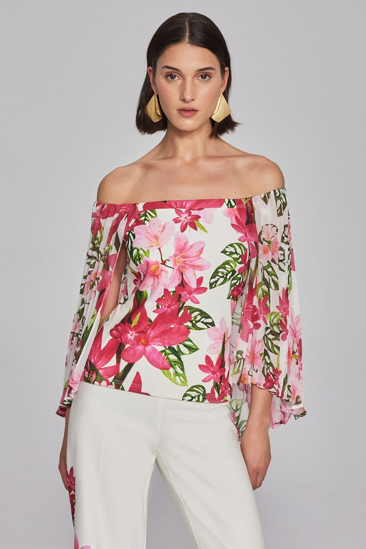 Joseph Ribkoff Floral Print Chiffon Off-the-Shoulder Top #241780