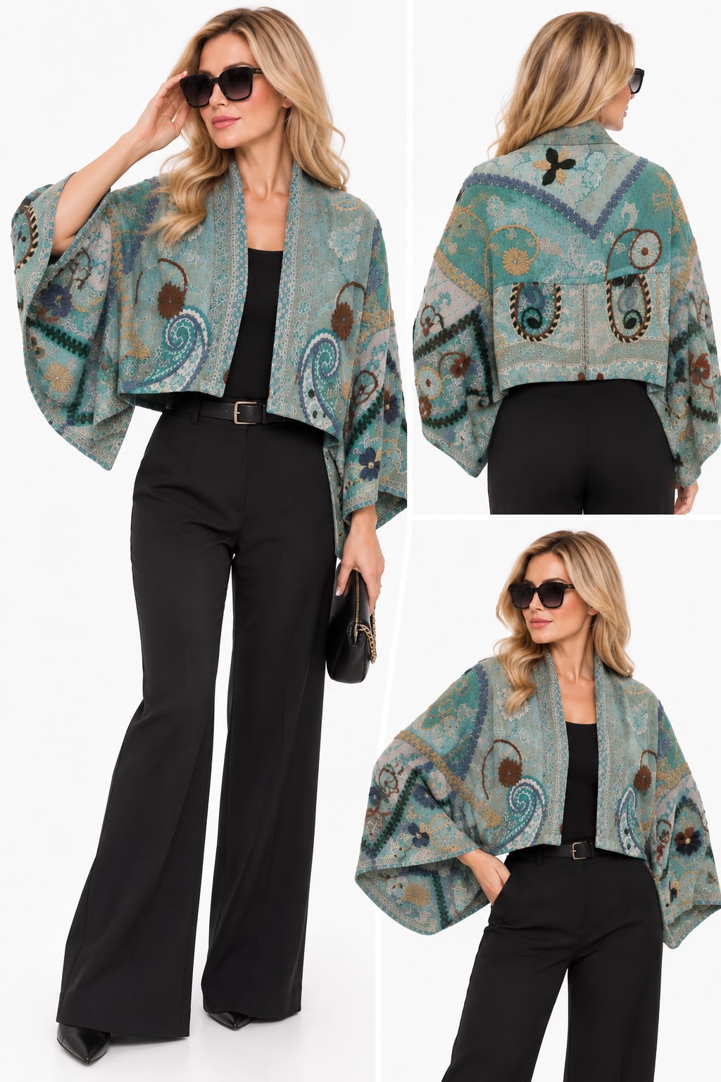 BABA 100% Wool Cropped Kimono Jacket