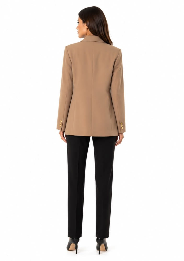 Fitolini Double-Breasted Tailored Blazer – Camel