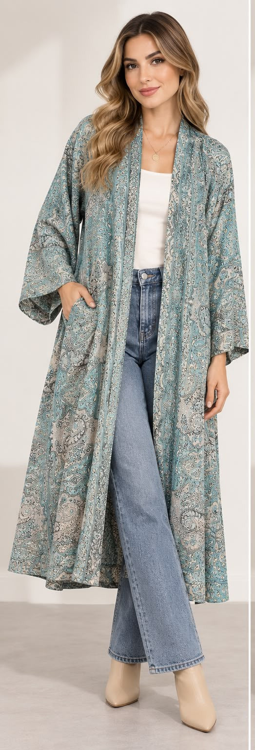 BABA 100% Wool Paisley Long Jacket