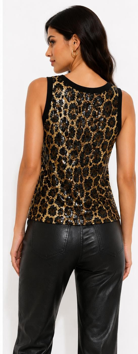 FITOLINI Leopard Sequin Tank Top