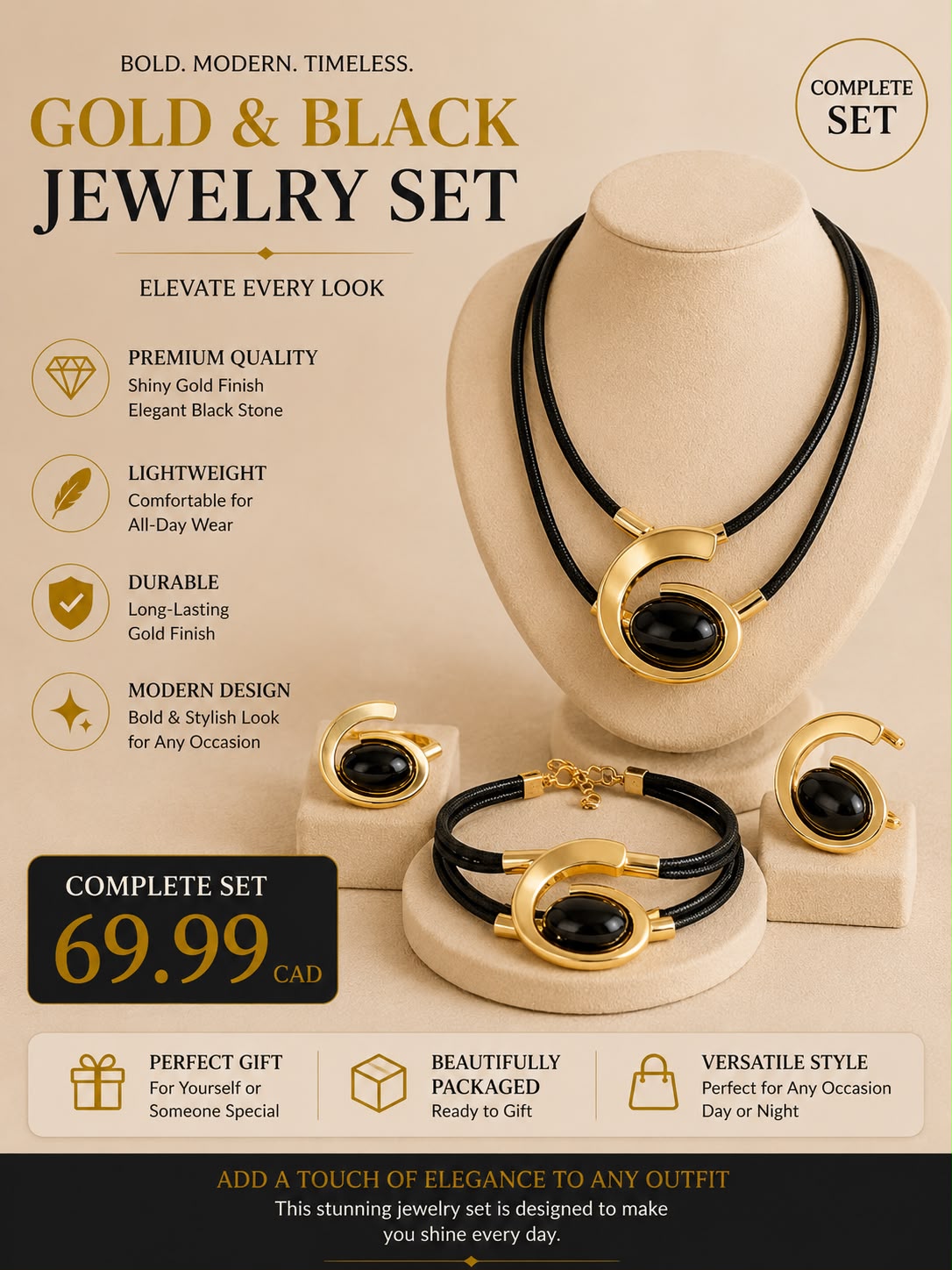 FITOLINI Gold Floral Jewelry Set