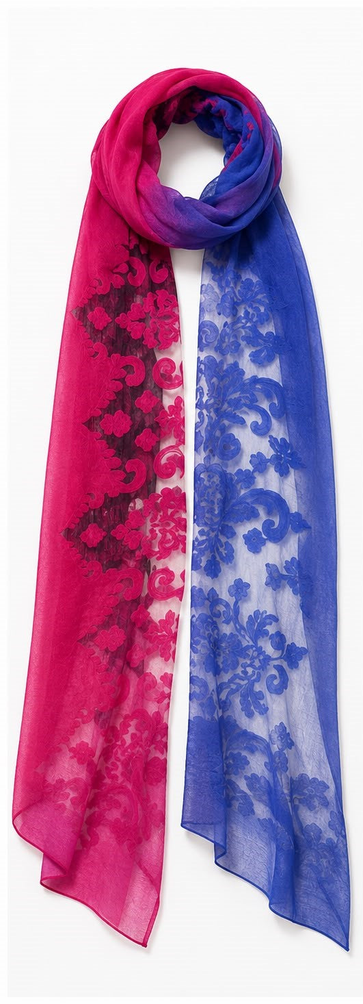 FITOLINI Two-Tone Plum Blossom Print Silk Scarf for Women