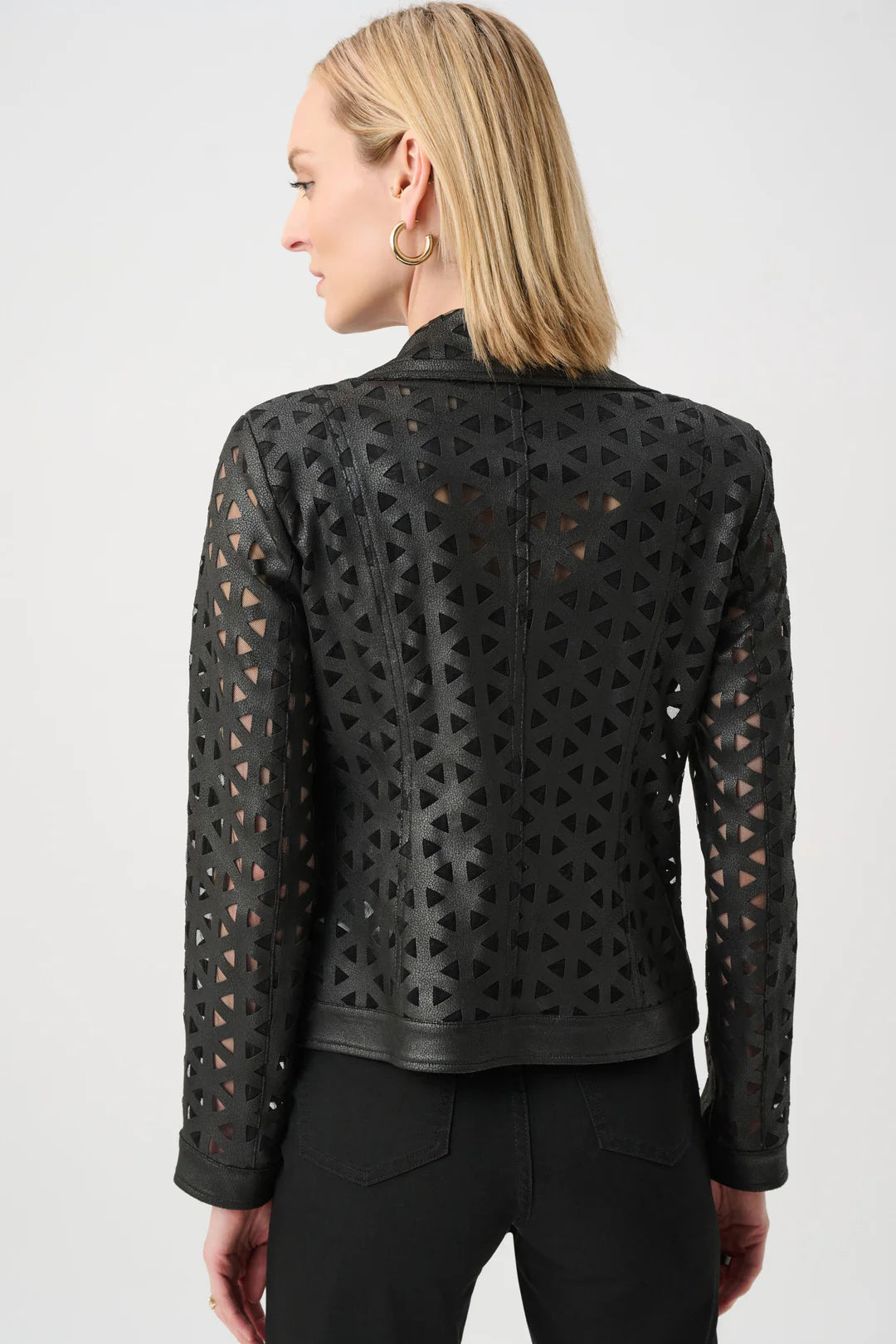 Joseph Ribkoff Laser-Cut Foiled Faux Suede Moto Jacket Style 263910