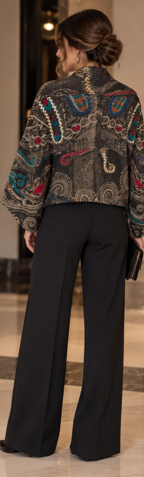 BABA 100% Wool Cropped Paisley Jacket