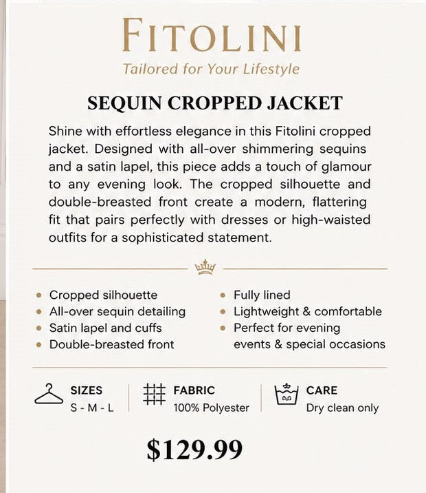 Fitolini Black Cropped Sequin Blazer