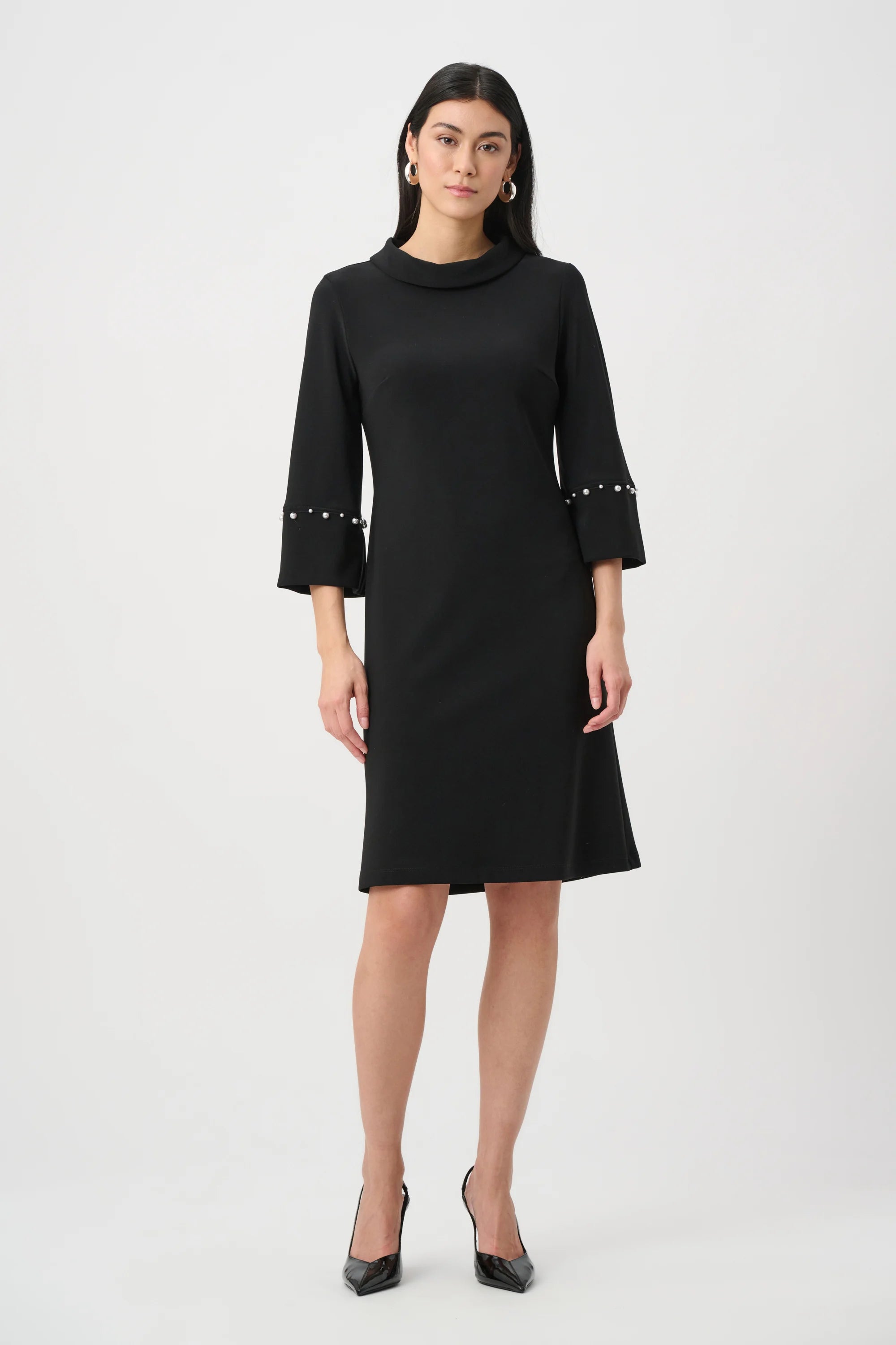 Silky Knit A-Line Dress With Pearl Detail #263115