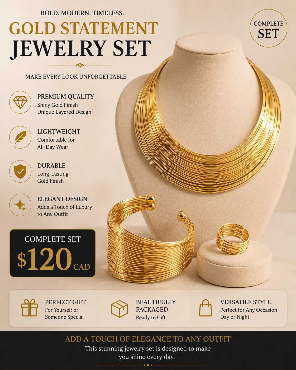 FITOLINI Gold Statement Jewelry Set ✨