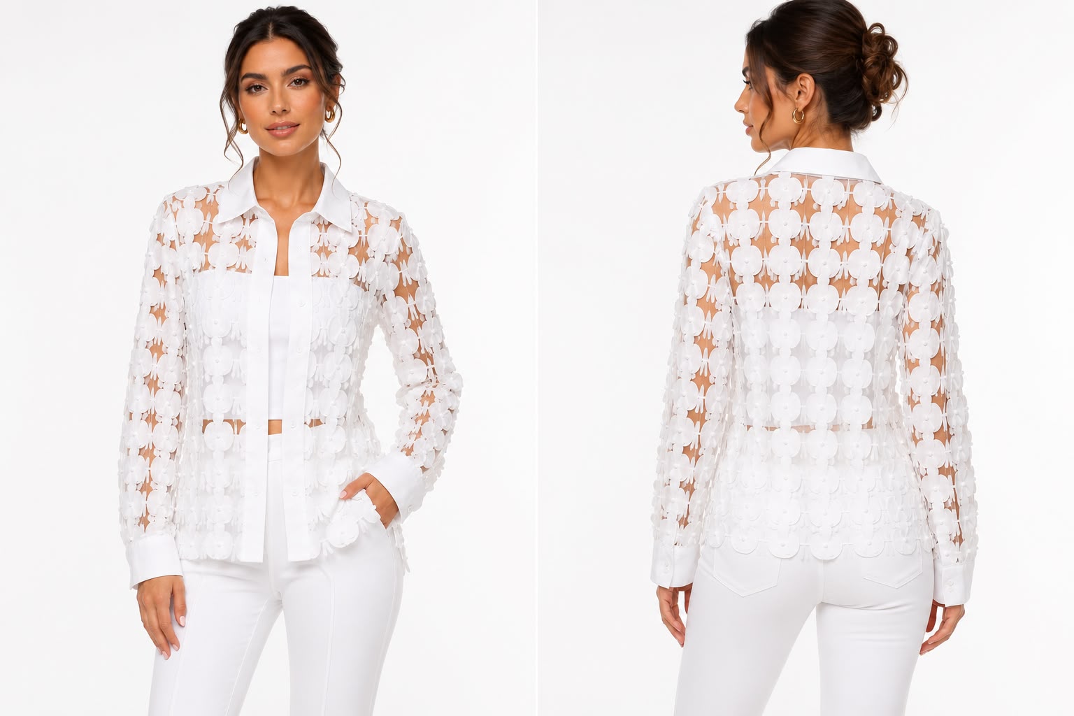 Fitolini White Statement Mesh Top