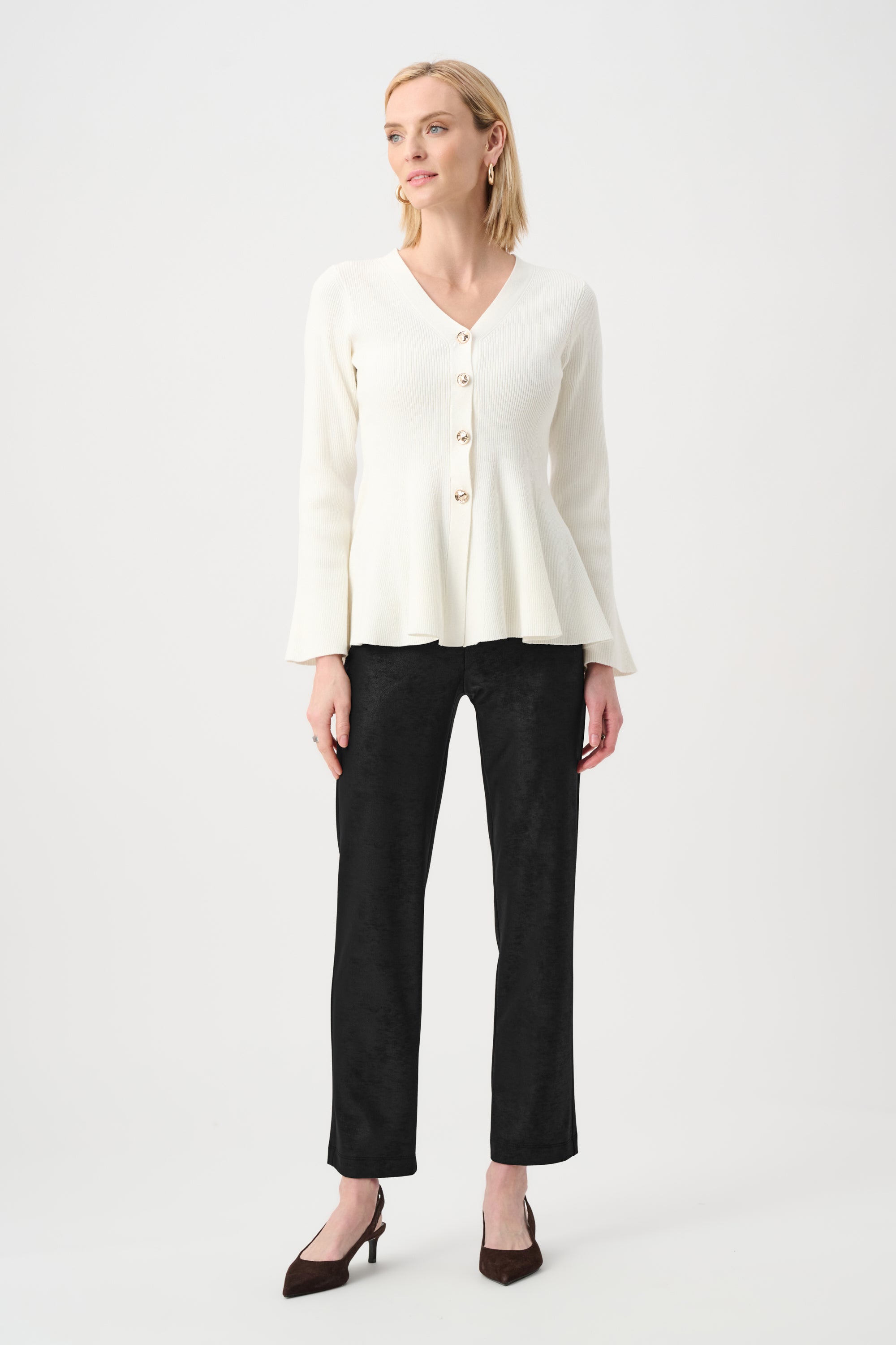 Foiled Silky Knit Straight Pull-On Pants #263104