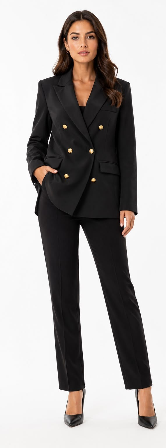 Fitolini Double-Breasted Tailored Blazer – Black