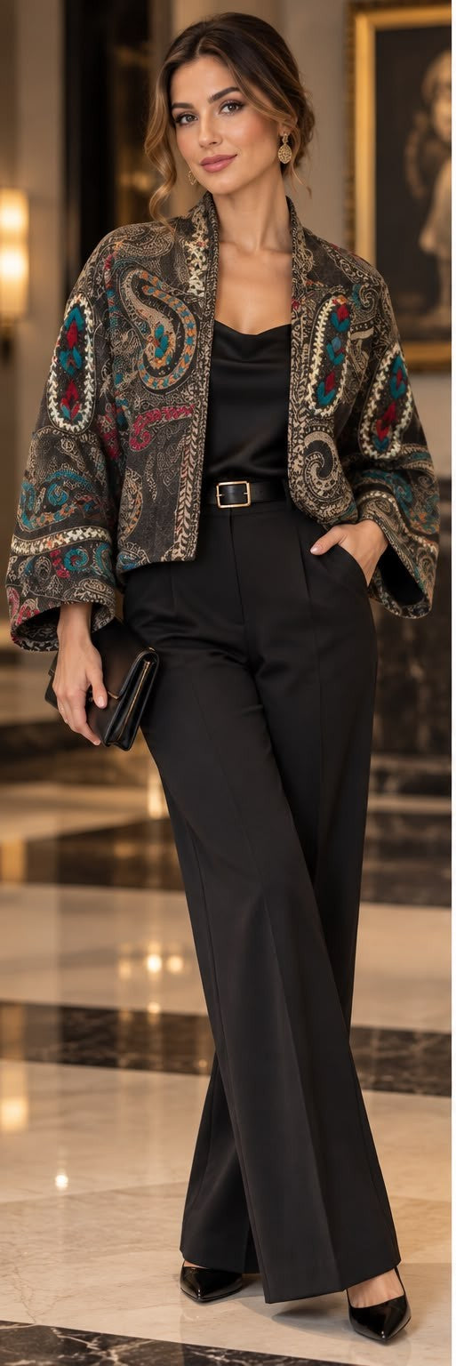 BABA 100% Wool Cropped Paisley Jacket
