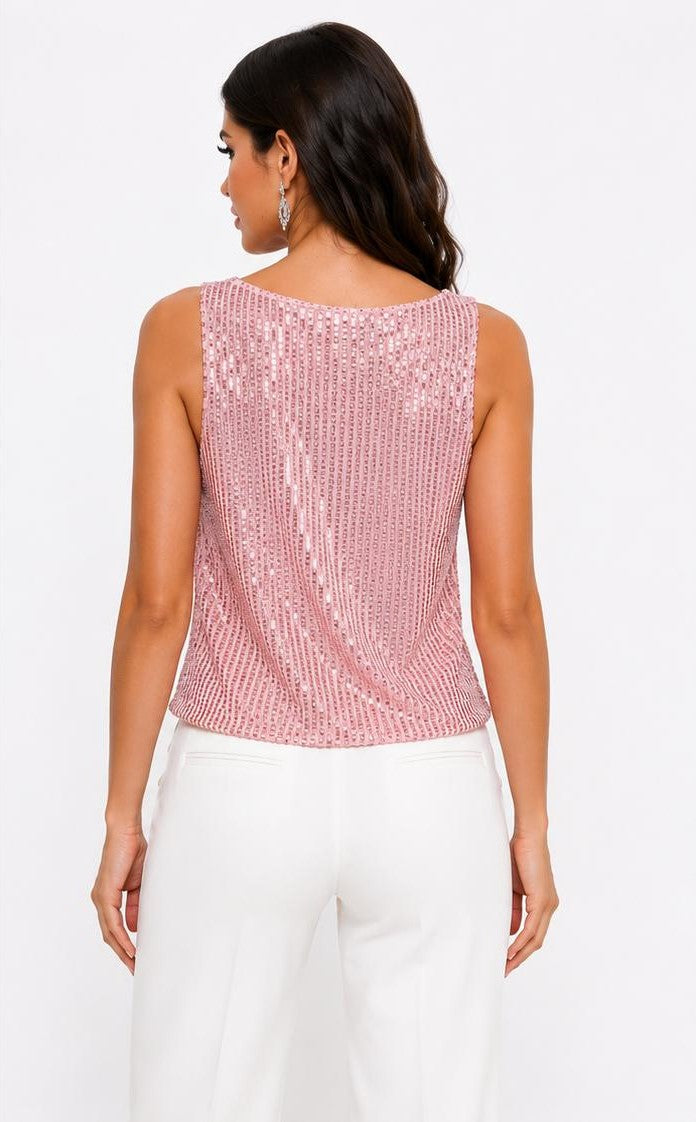 FITOLINI Pink Sequin V-Neck Top