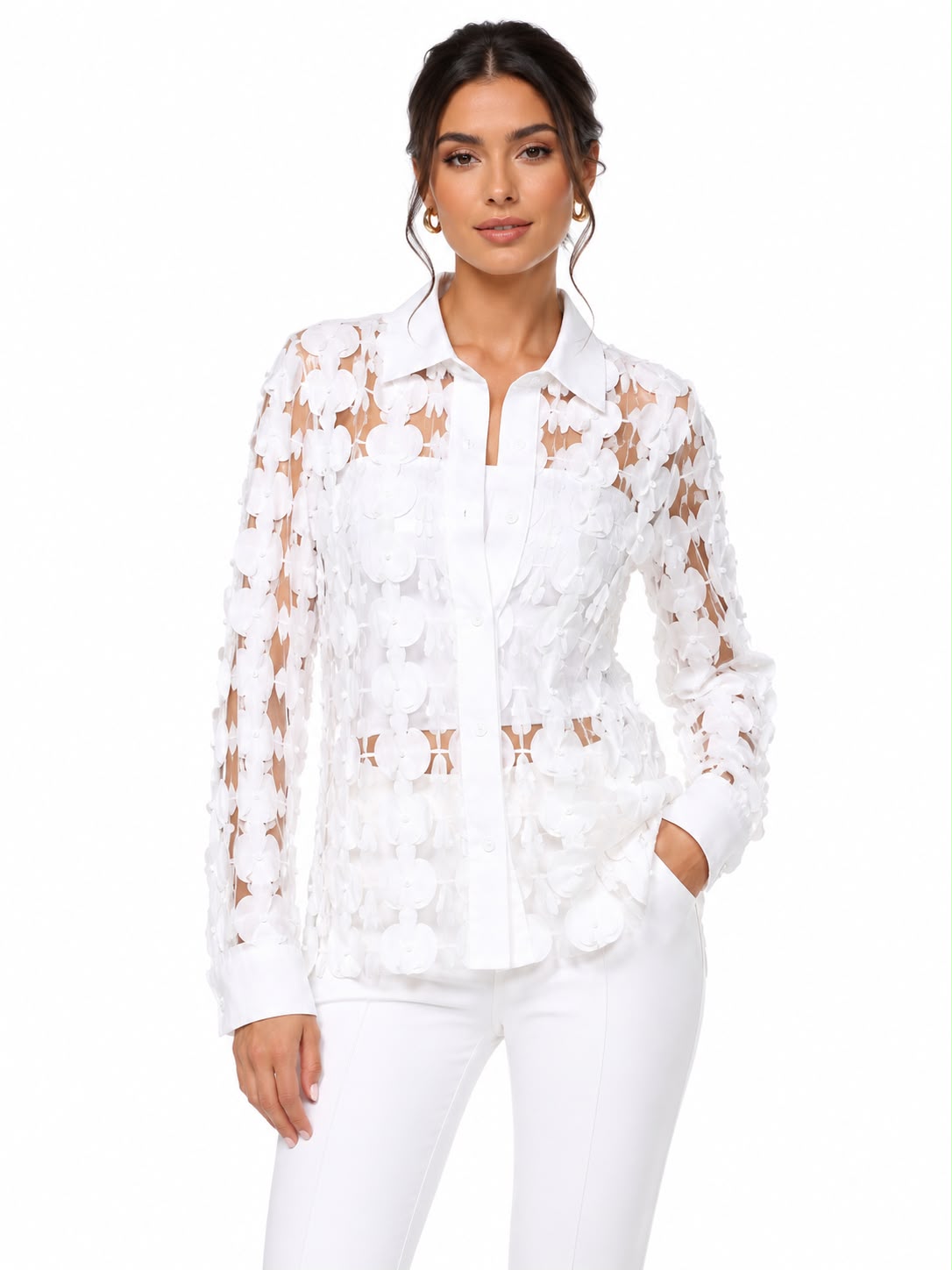 Fitolini White Statement Mesh Top