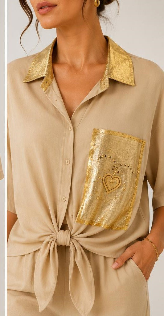 Angela Mara Gold Accent Top – Style 34387