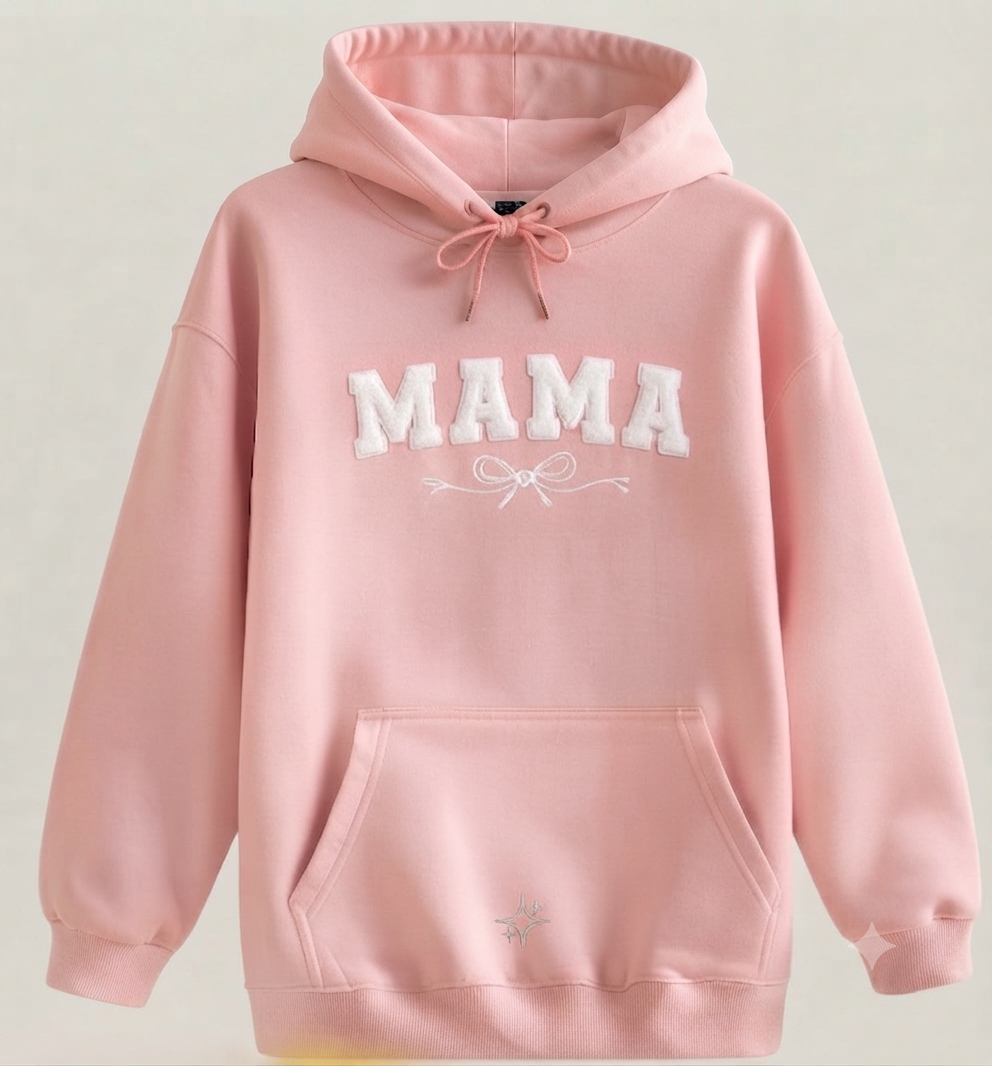FITOLINI Signature "MAMA" Embroidered Hoodie – Premium Soft Fleece Pullover with Bow Detail