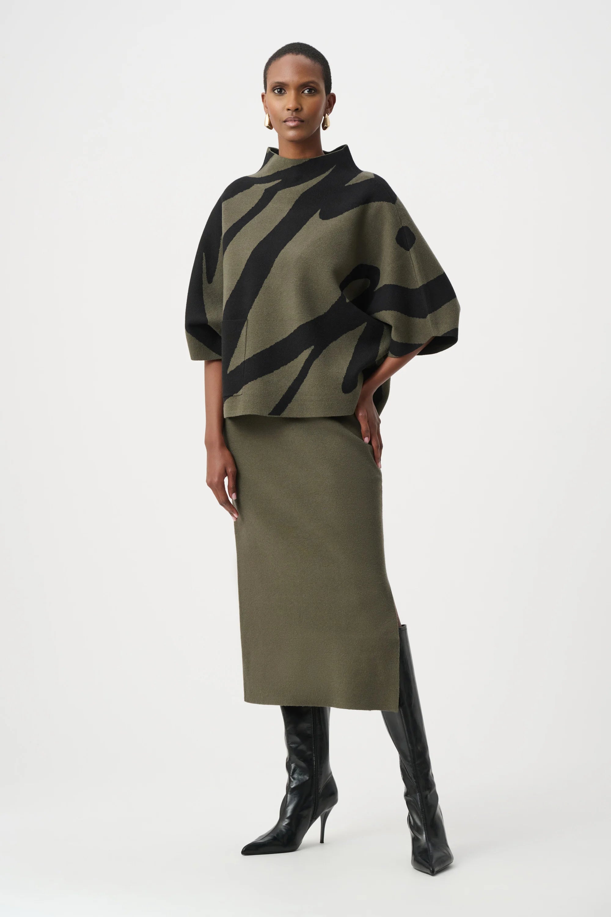Abstract Jacquard Funnel-Neck Boxy Sweater #263936