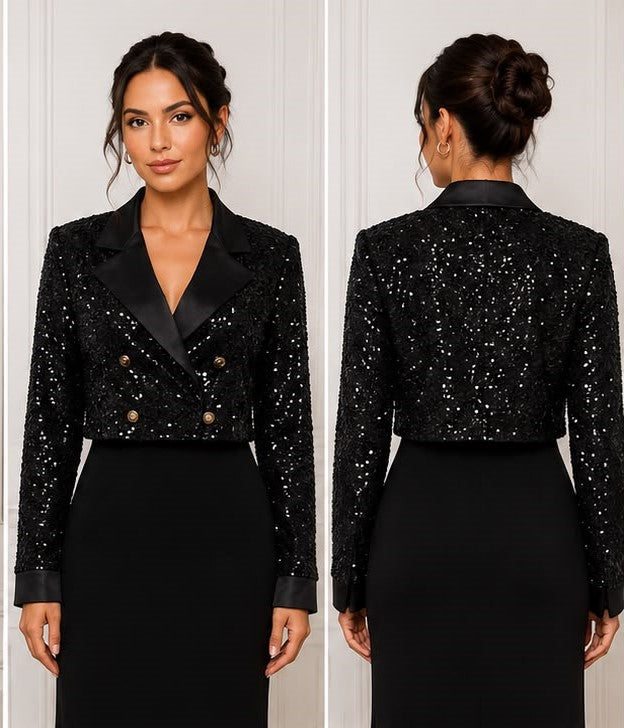 Fitolini Black Cropped Sequin Blazer