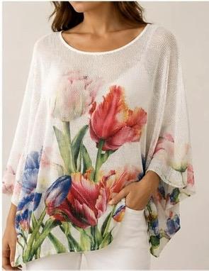 Angela Mara Floral Mesh Top  #AB607